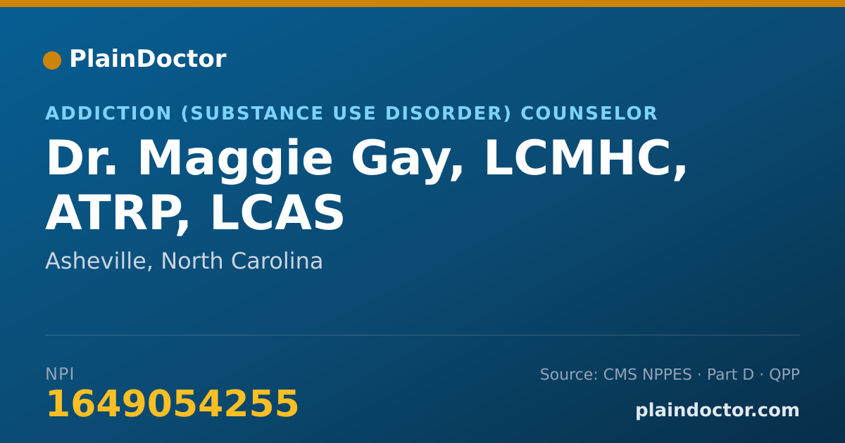 Shareable card for Maggie Gay, LCMHC, ATRP, LCAS - Addiction (Substance Use Disorder) Counselor, Asheville, NC