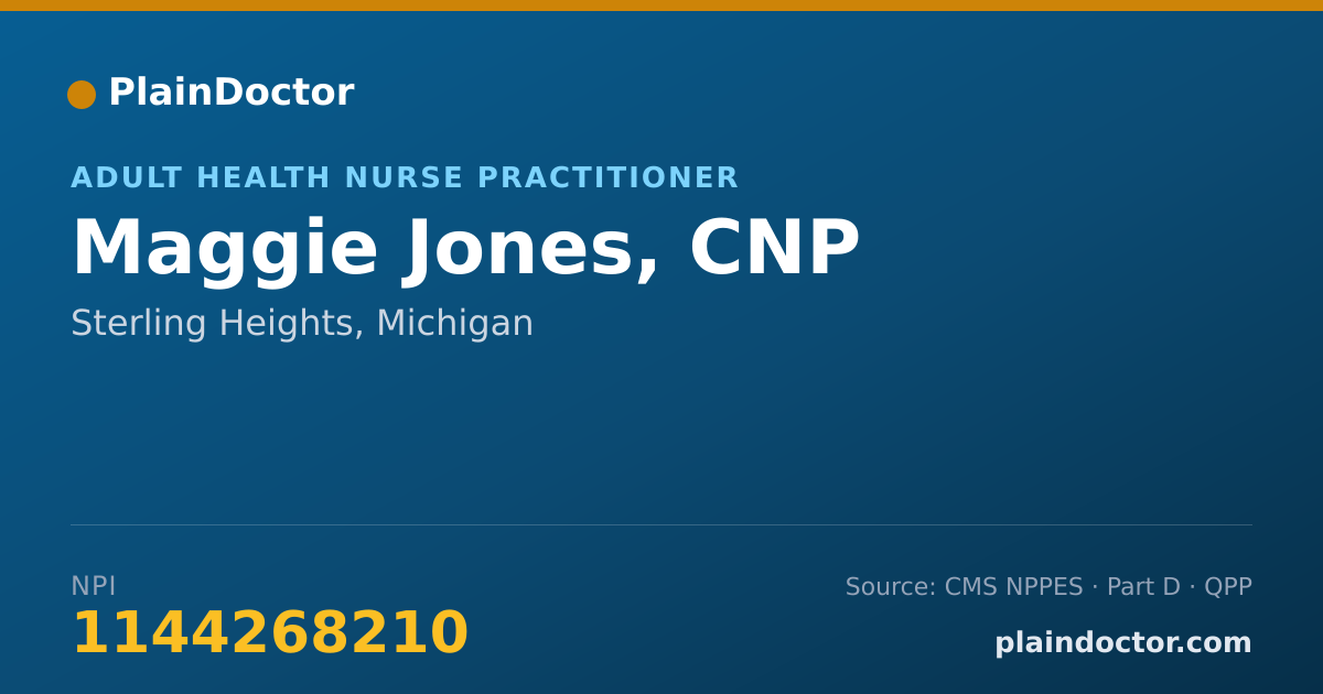 Shareable card for Maggie Jones, CNP - Adult Health Nurse Practitioner, Sterling Heights, MI