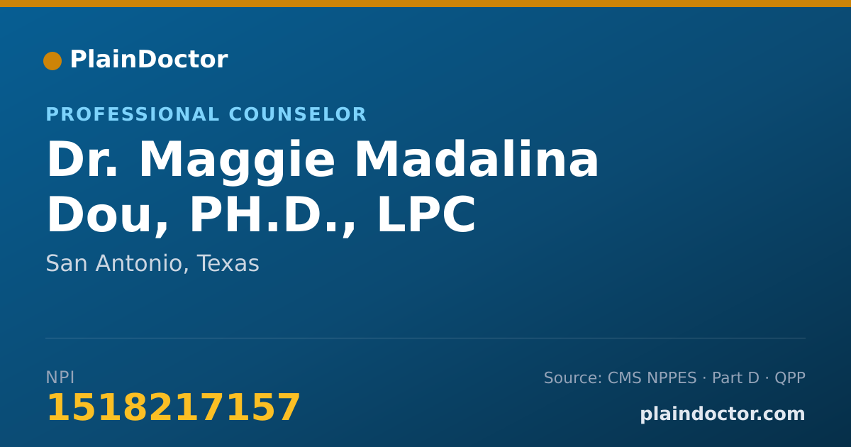 Shareable card for Maggie Madalina Dou, PH.D., LPC - Professional Counselor, San Antonio, TX