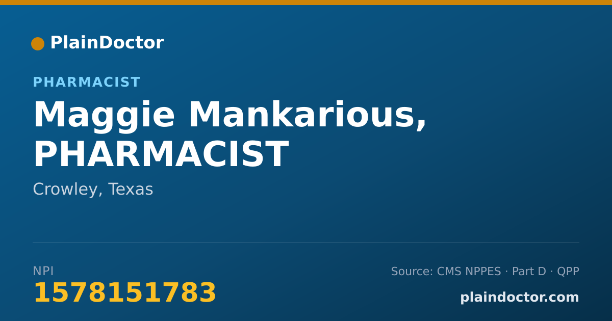 Shareable card for Maggie Mankarious, PHARMACIST - Pharmacist, Crowley, TX