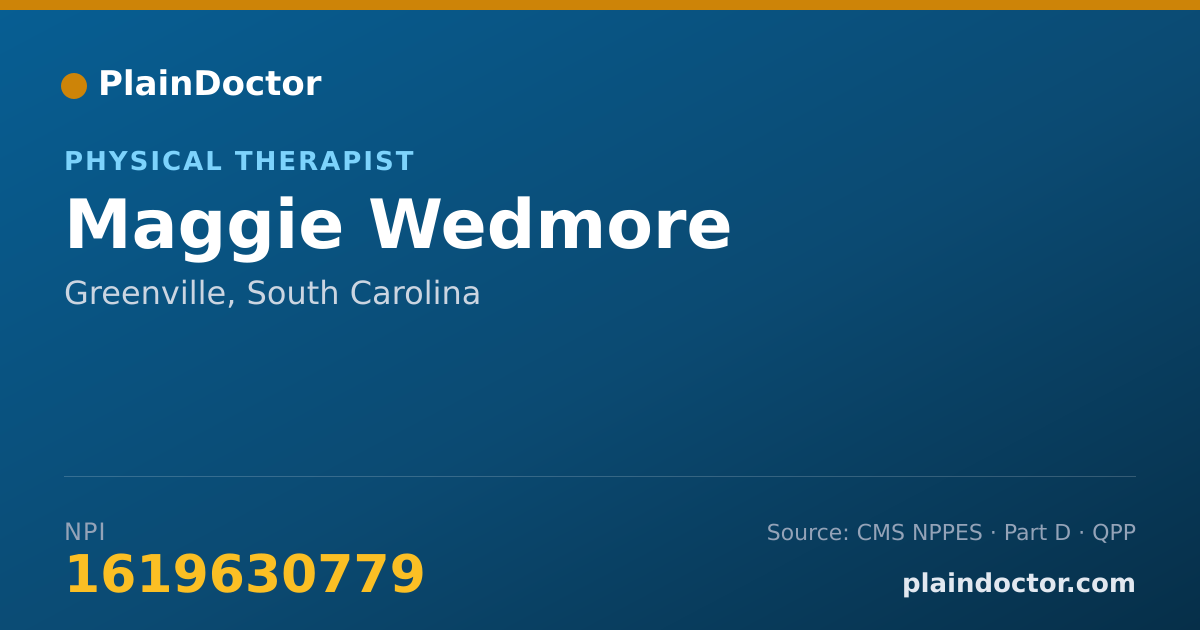 Shareable card for Maggie Wedmore - Physical Therapist, Greenville, SC