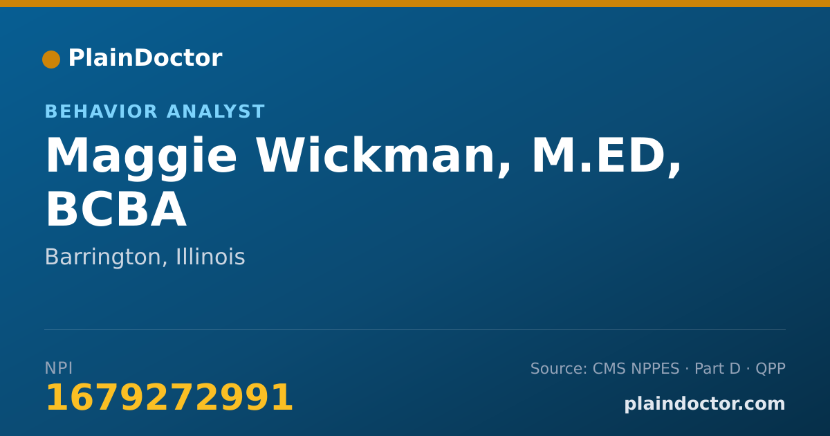 Shareable card for Maggie Wickman, M.ED, BCBA - Behavior Analyst, Barrington, IL