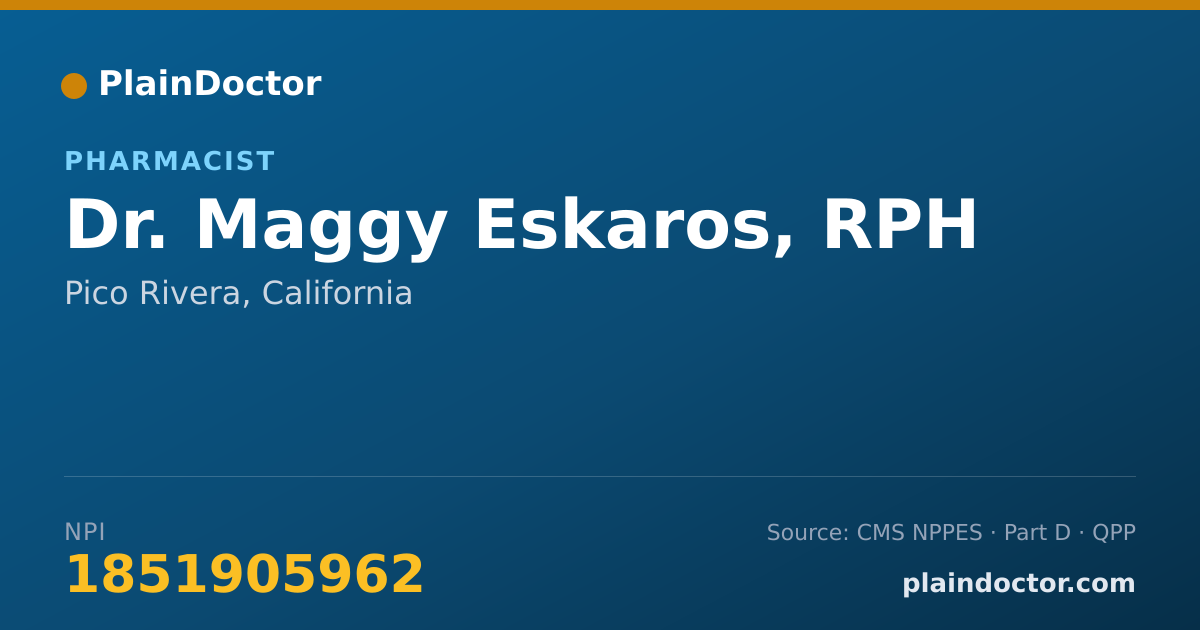 Shareable card for Maggy Eskaros, RPH - Pharmacist, Pico Rivera, CA