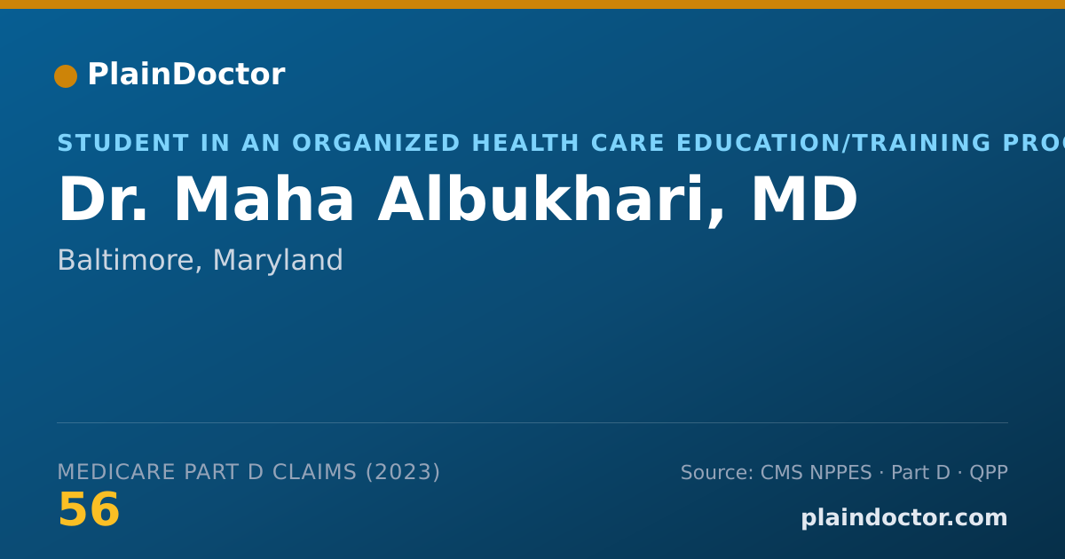 Shareable card for Maha Albukhari, MD - Student in an Organized Health Care Education/Training Program, Baltimore, MD