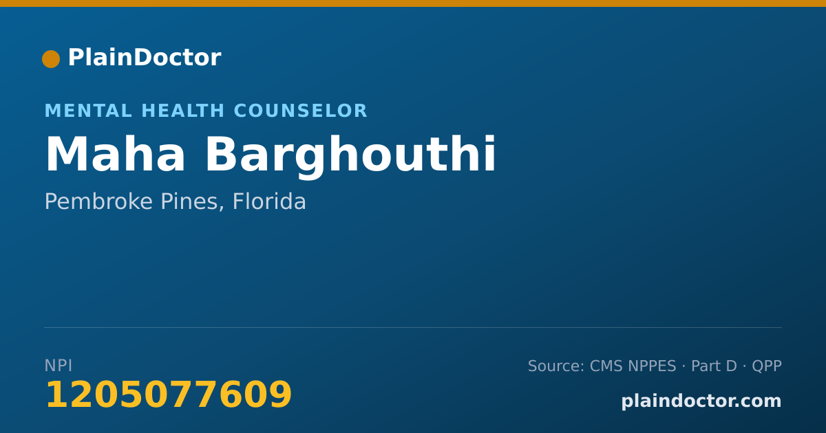 Shareable card for Maha Barghouthi - Mental Health Counselor, Pembroke Pines, FL