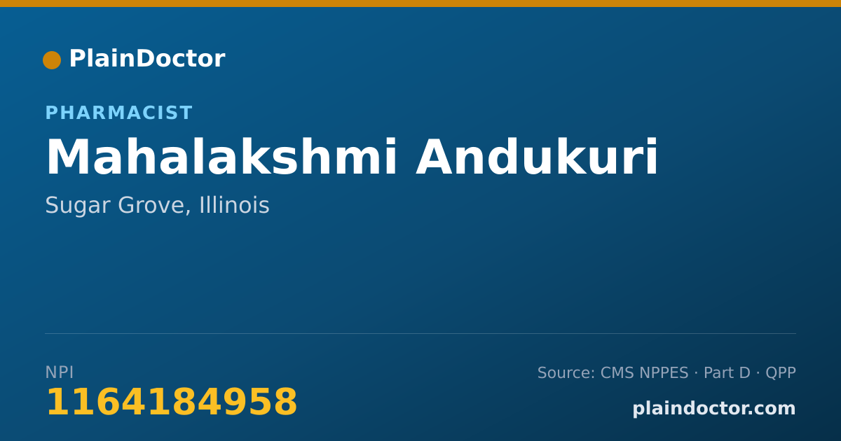 Shareable card for Mahalakshmi Andukuri - Pharmacist, Sugar Grove, IL