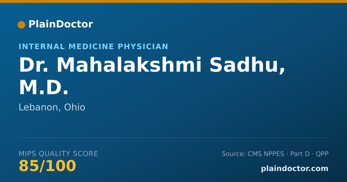 Shareable card for Mahalakshmi Sadhu, M.D. - Internal Medicine Physician, Lebanon, OH