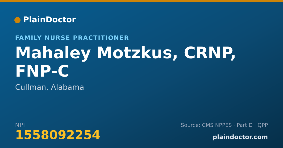 Shareable card for Mahaley Motzkus, CRNP, FNP-C - Family Nurse Practitioner, Cullman, AL
