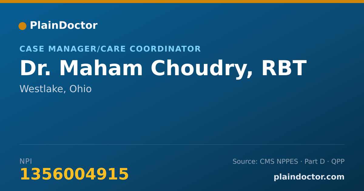 Shareable card for Maham Choudry, RBT - Case Manager/Care Coordinator, Westlake, OH