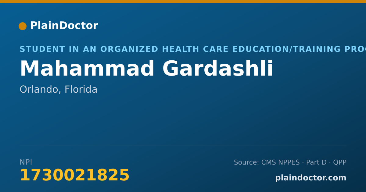 Shareable card for Mahammad Gardashli - Student in an Organized Health Care Education/Training Program, Orlando, FL
