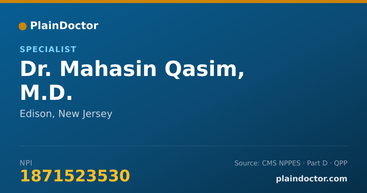 Shareable card for Mahasin Qasim, M.D. - Specialist, Edison, NJ