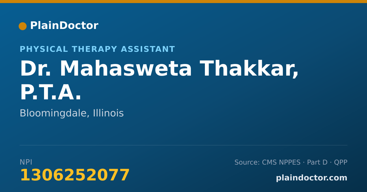 Shareable card for Mahasweta Thakkar, P.T.A. - Physical Therapy Assistant, Bloomingdale, IL