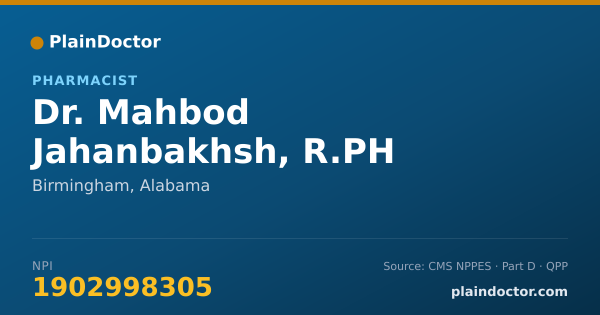 Shareable card for Mahbod Jahanbakhsh, R.PH - Pharmacist, Birmingham, AL