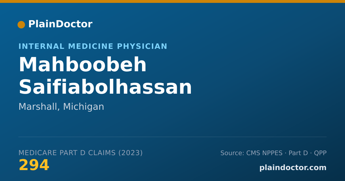 Shareable card for Mahboobeh Saifiabolhassan - Internal Medicine Physician, Marshall, MI
