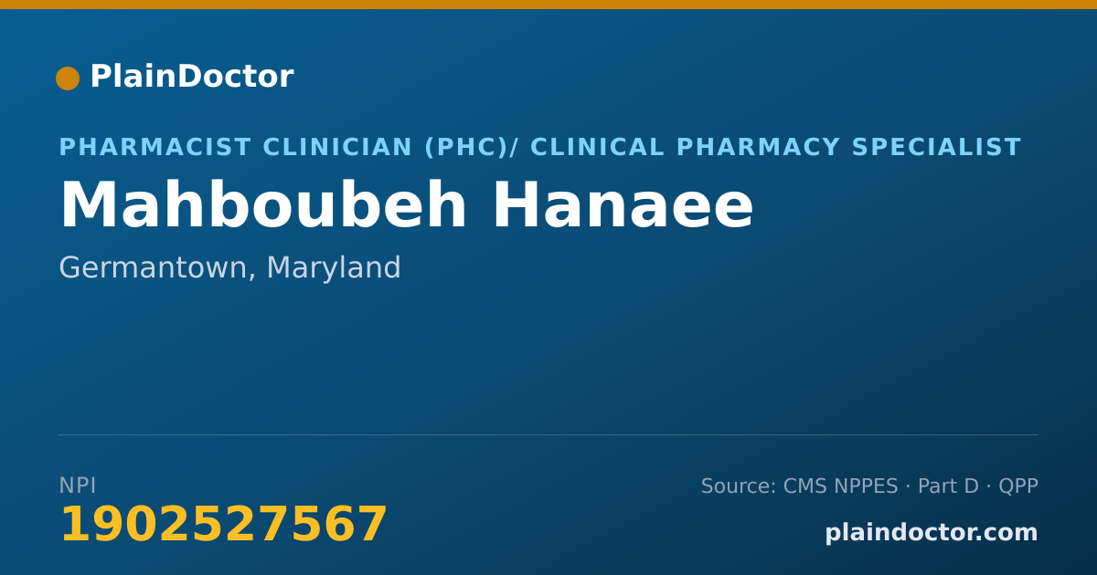 Shareable card for Mahboubeh Hanaee - Pharmacist Clinician (PhC)/ Clinical Pharmacy Specialist, Germantown, MD