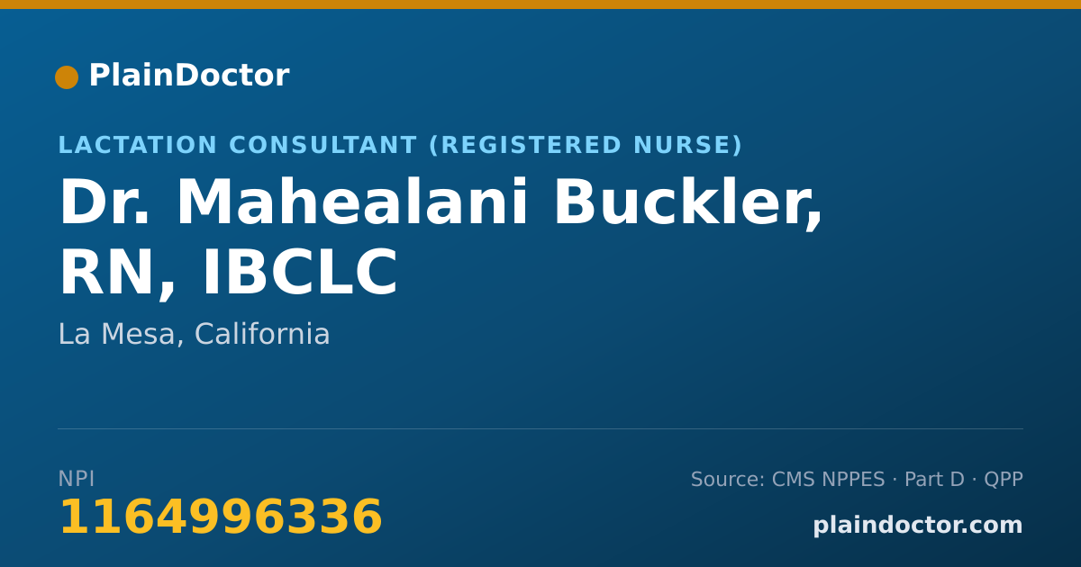 Shareable card for Mahealani Buckler, RN, IBCLC - Lactation Consultant (Registered Nurse), La Mesa, CA