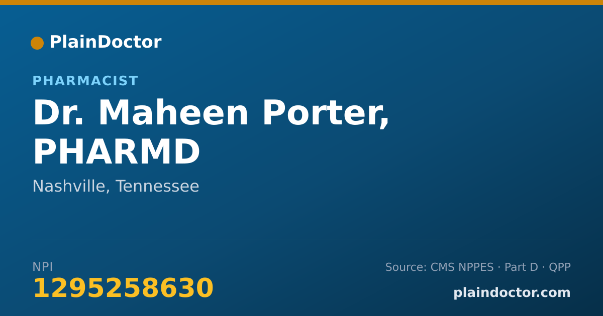 Shareable card for Maheen Porter, PHARMD - Pharmacist, Nashville, TN