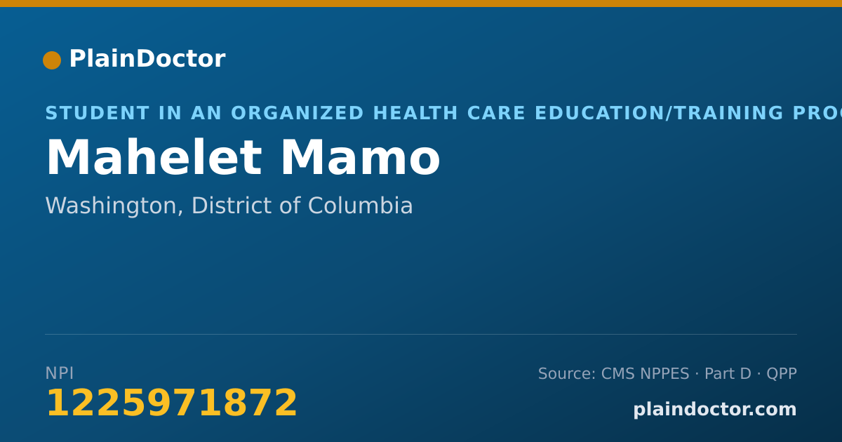 Shareable card for Mahelet Mamo - Student in an Organized Health Care Education/Training Program, Washington, DC