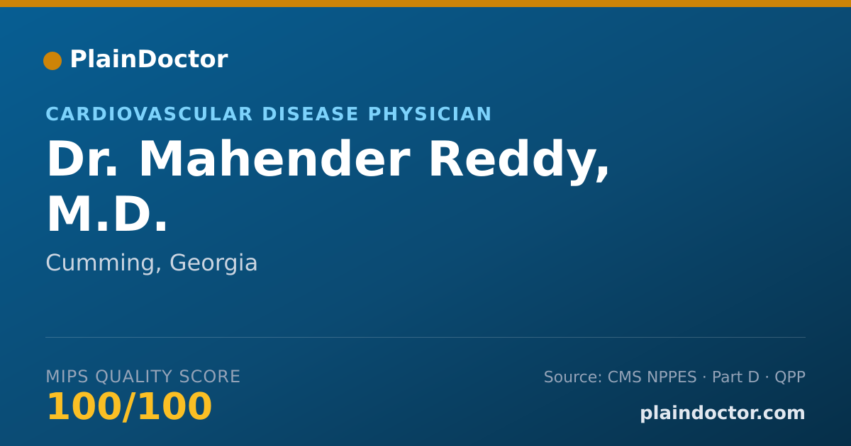Shareable card for Mahender Reddy, M.D. - Cardiovascular Disease Physician, Cumming, GA