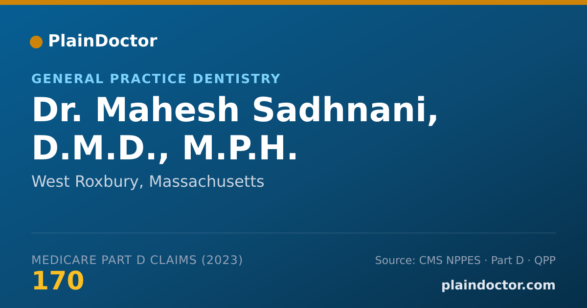 Shareable card for Mahesh Sadhnani, D.M.D., M.P.H. - General Practice Dentistry, West Roxbury, MA
