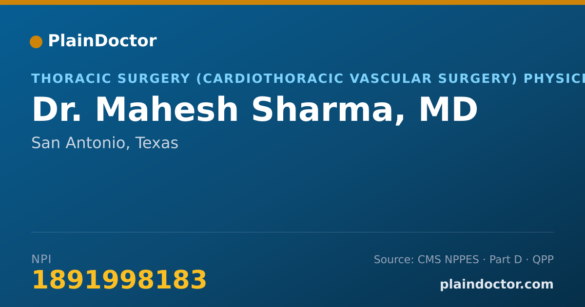 Shareable card for Mahesh Sharma, MD - Thoracic Surgery (Cardiothoracic Vascular Surgery) Physician, San Antonio, TX