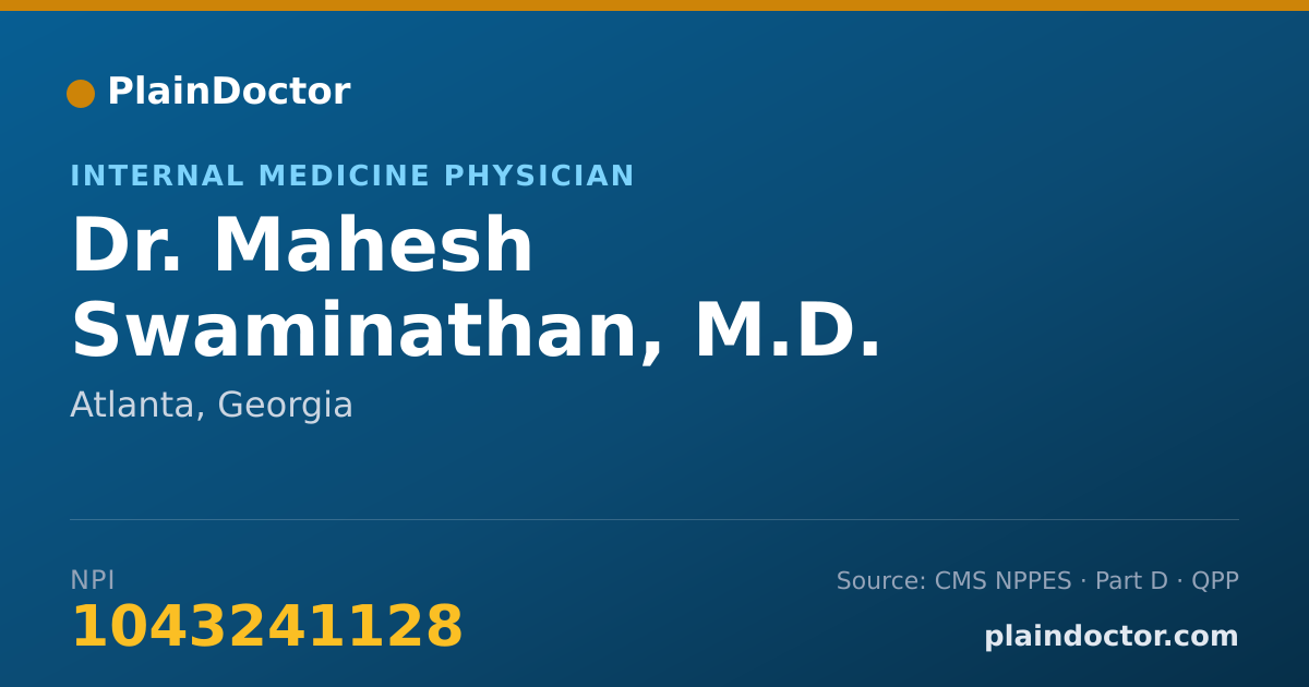 Shareable card for Mahesh Swaminathan, M.D. - Internal Medicine Physician, Atlanta, GA