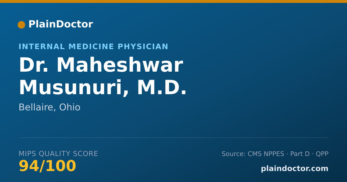 Shareable card for Maheshwar Musunuri, M.D. - Internal Medicine Physician, Bellaire, OH