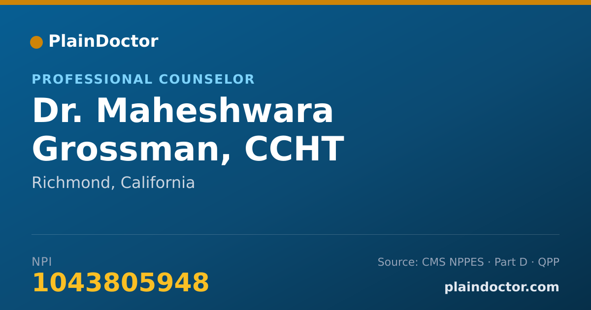 Shareable card for Maheshwara Grossman, CCHT - Professional Counselor, Richmond, CA
