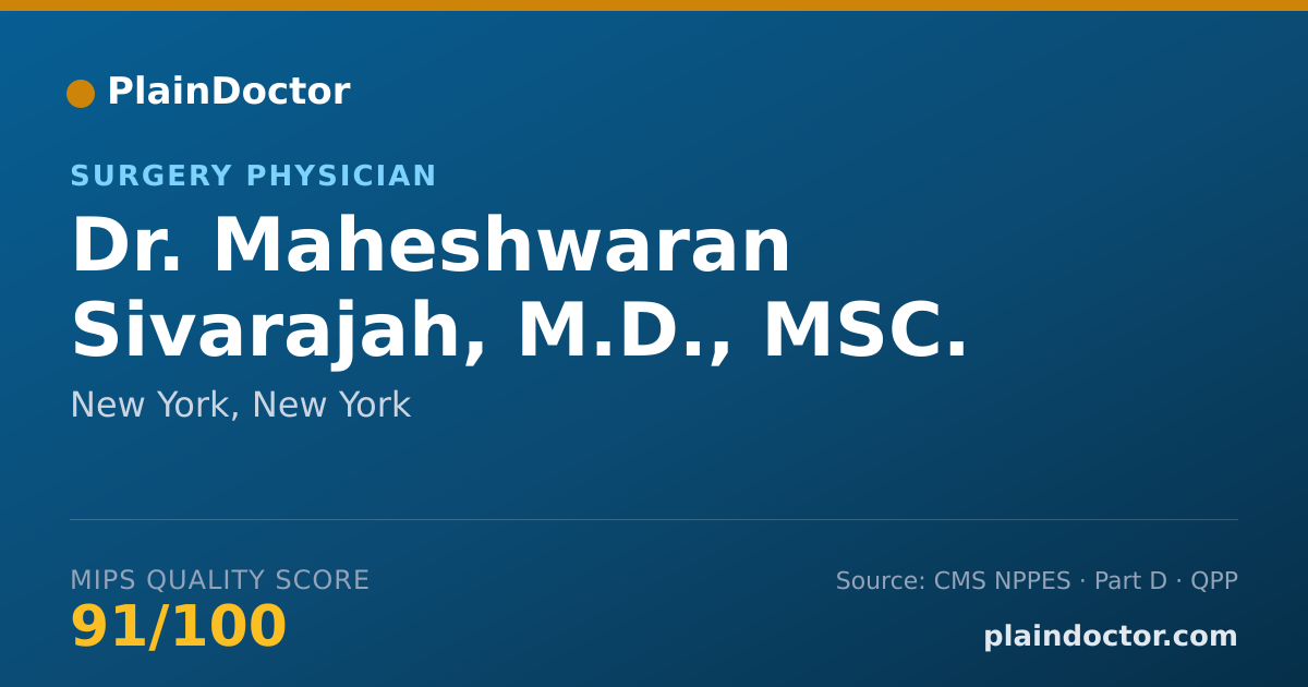 Shareable card for Maheshwaran Sivarajah, M.D., MSC. - Surgery Physician, New York, NY