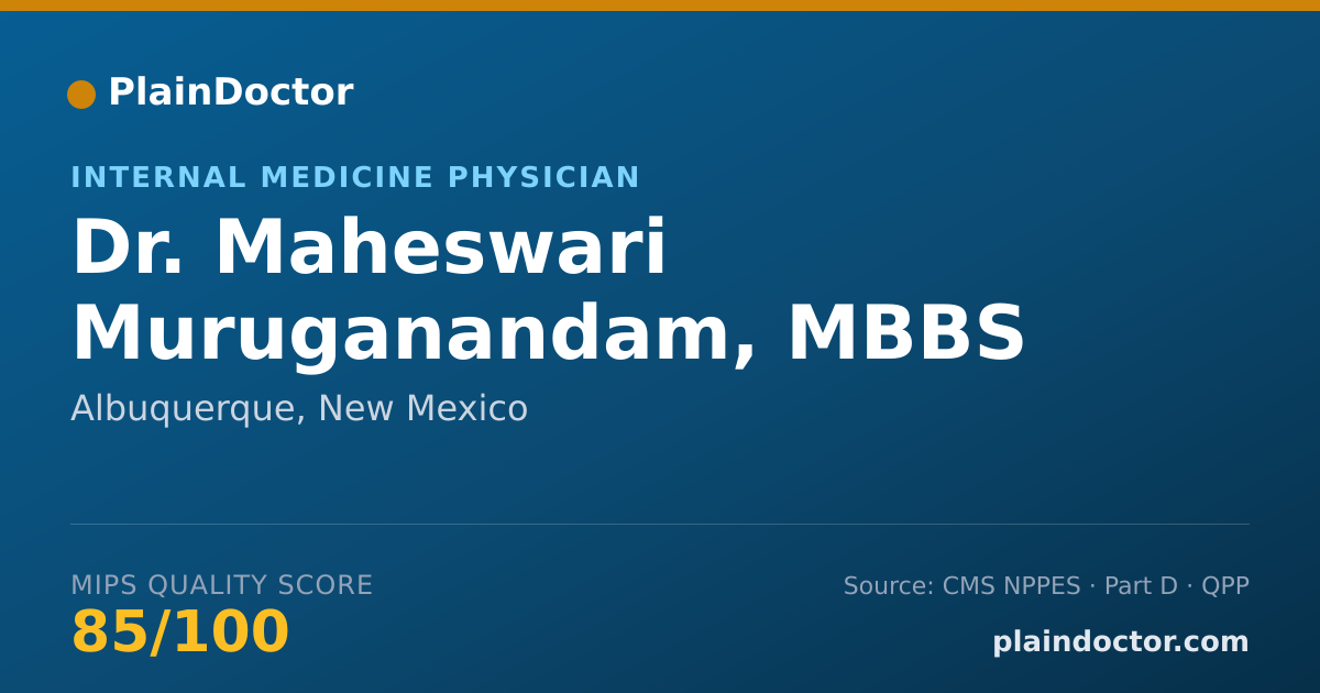 Shareable card for Maheswari Muruganandam, MBBS - Internal Medicine Physician, Albuquerque, NM