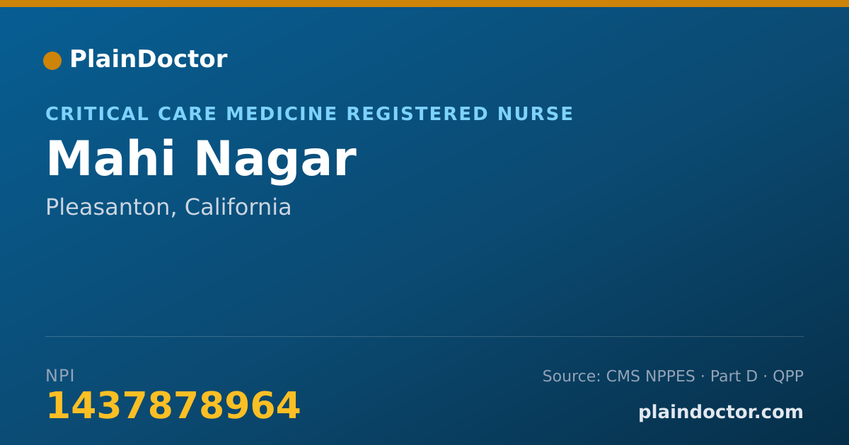 Shareable card for Mahi Nagar - Critical Care Medicine Registered Nurse, Pleasanton, CA