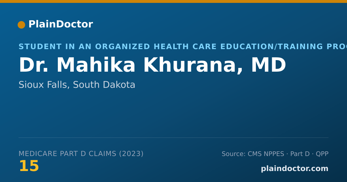Shareable card for Mahika Khurana, MD - Student in an Organized Health Care Education/Training Program, Sioux Falls, SD