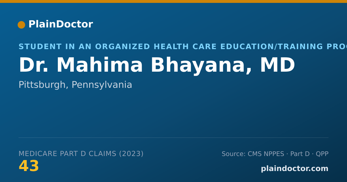Shareable card for Mahima Bhayana, MD - Student in an Organized Health Care Education/Training Program, Pittsburgh, PA