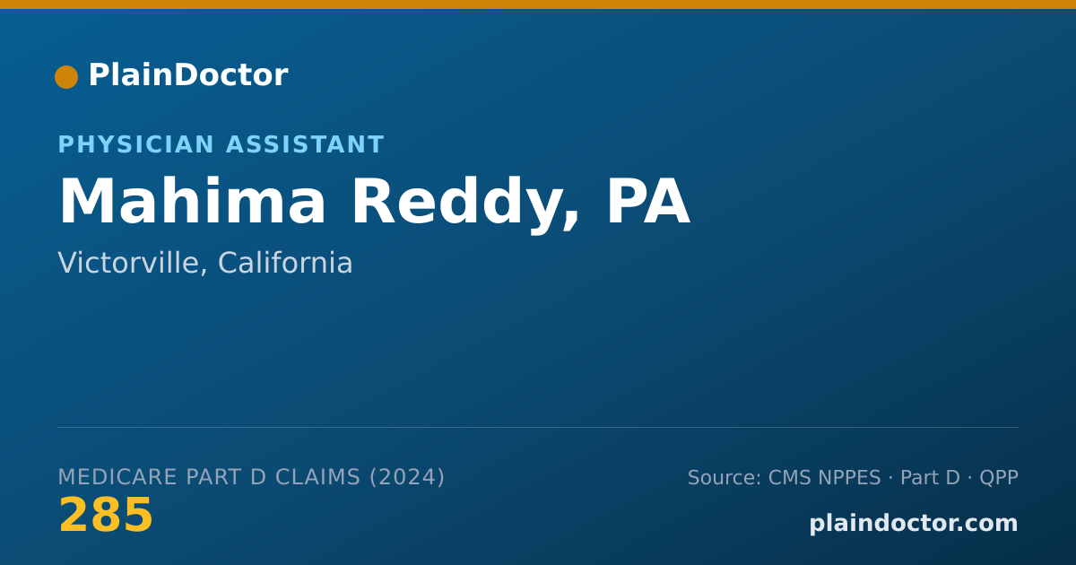 Shareable card for Mahima Reddy, PA - Physician Assistant, Victorville, CA