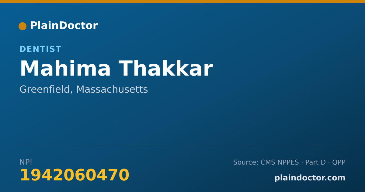 Shareable card for Mahima Thakkar - Dentist, Greenfield, MA
