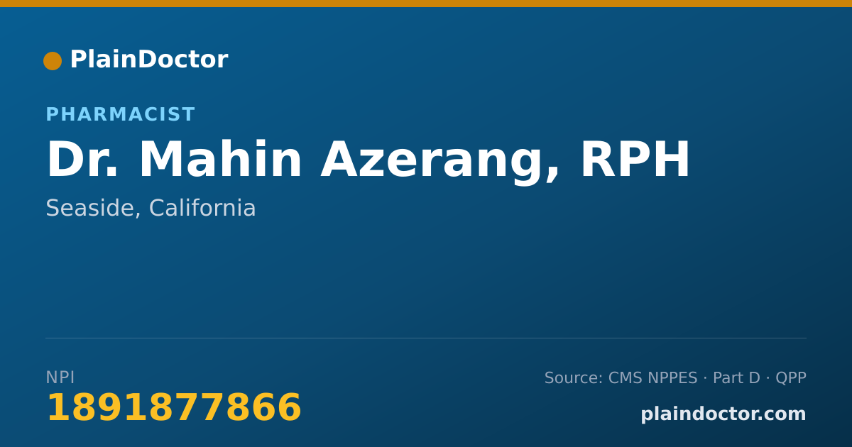 Shareable card for Mahin Azerang, RPH - Pharmacist, Seaside, CA