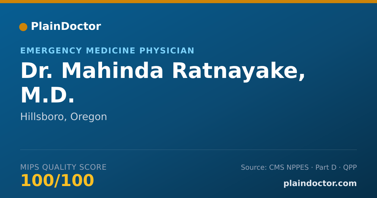 Shareable card for Mahinda Ratnayake, M.D. - Emergency Medicine Physician, Hillsboro, OR