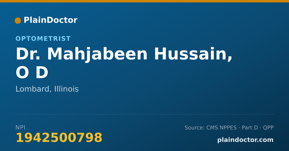 Shareable card for Mahjabeen Hussain, O D - Optometrist, Lombard, IL
