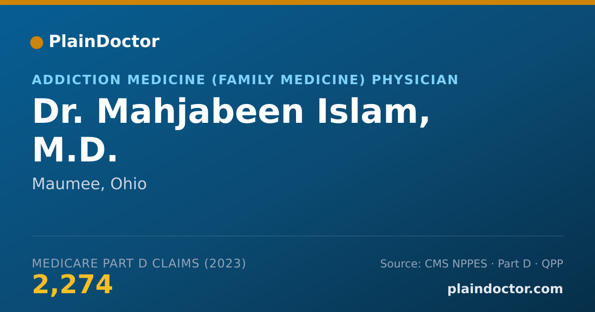 Shareable card for Mahjabeen Islam, M.D. - Addiction Medicine (Family Medicine) Physician, Maumee, OH