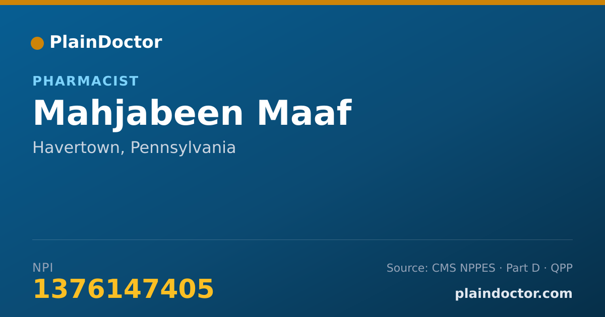 Shareable card for Mahjabeen Maaf - Pharmacist, Havertown, PA