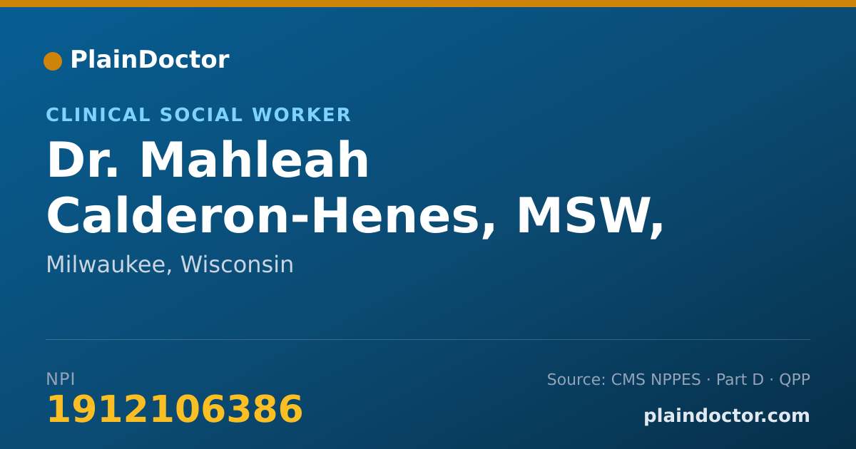 Shareable card for Mahleah Calderon-Henes, MSW, LCSW - Clinical Social Worker, Milwaukee, WI