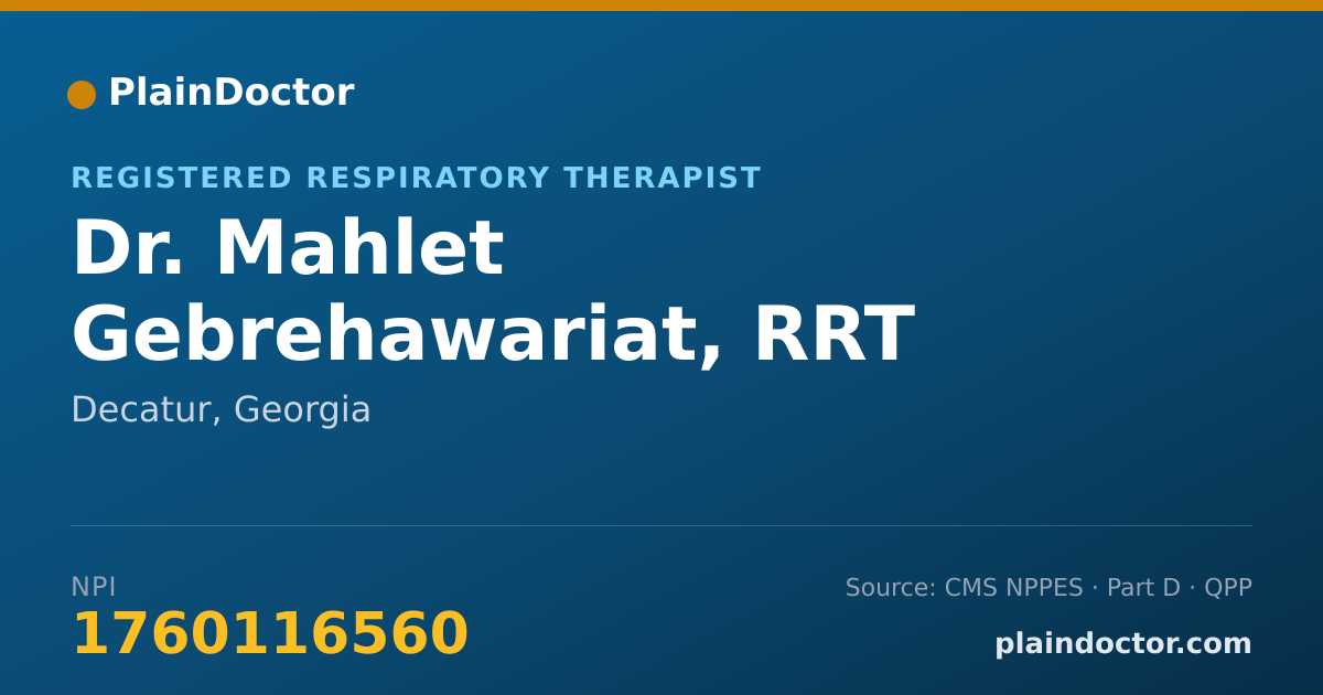 Shareable card for Mahlet Gebrehawariat, RRT - Registered Respiratory Therapist, Decatur, GA