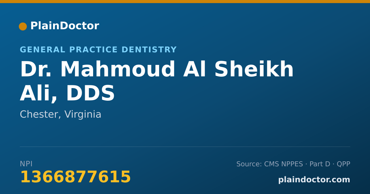 Shareable card for Mahmoud Al Sheikh Ali, DDS - General Practice Dentistry, Chester, VA