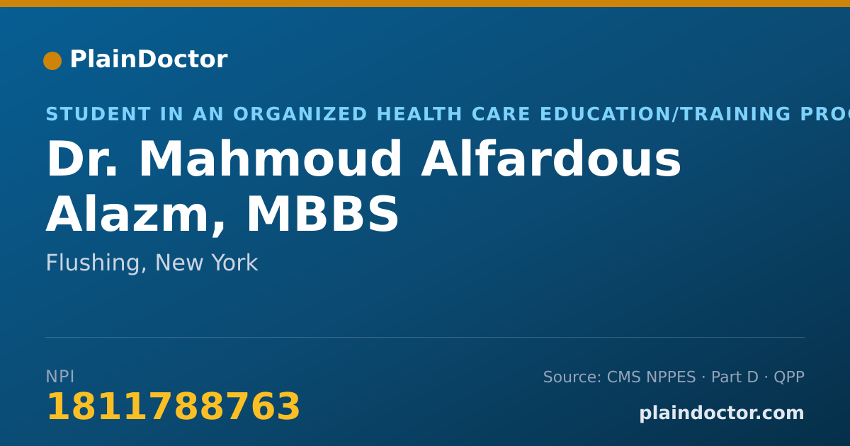 Shareable card for Mahmoud Alfardous Alazm, MBBS - Student in an Organized Health Care Education/Training Program, Flushing, NY