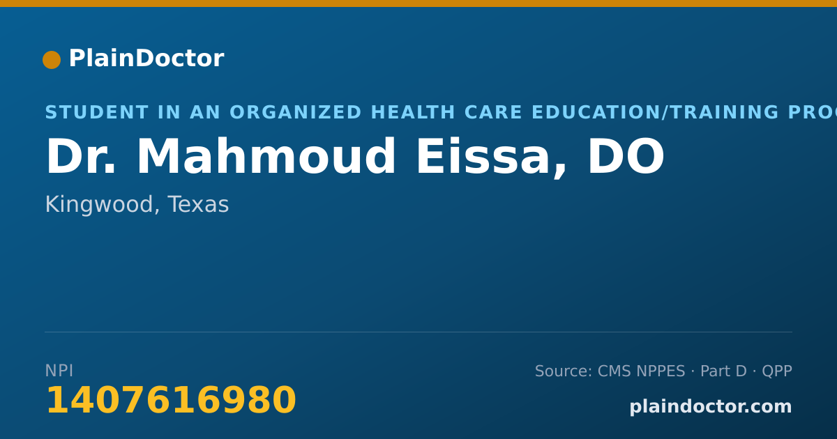 Shareable card for Mahmoud Eissa, DO - Student in an Organized Health Care Education/Training Program, Kingwood, TX