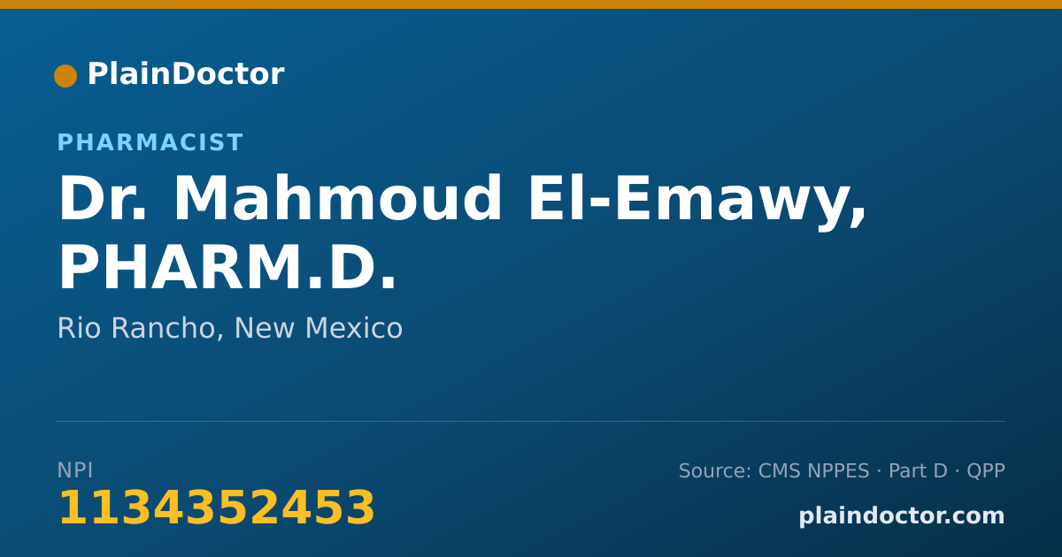 Shareable card for Mahmoud El-Emawy, PHARM.D. - Pharmacist, Rio Rancho, NM