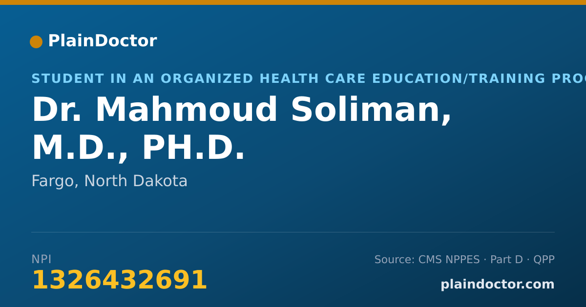 Shareable card for Mahmoud Soliman, M.D., PH.D. - Student in an Organized Health Care Education/Training Program, Fargo, ND