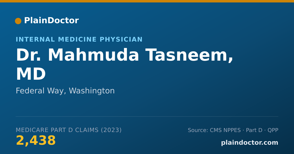 Shareable card for Mahmuda Tasneem, MD - Internal Medicine Physician, Federal Way, WA