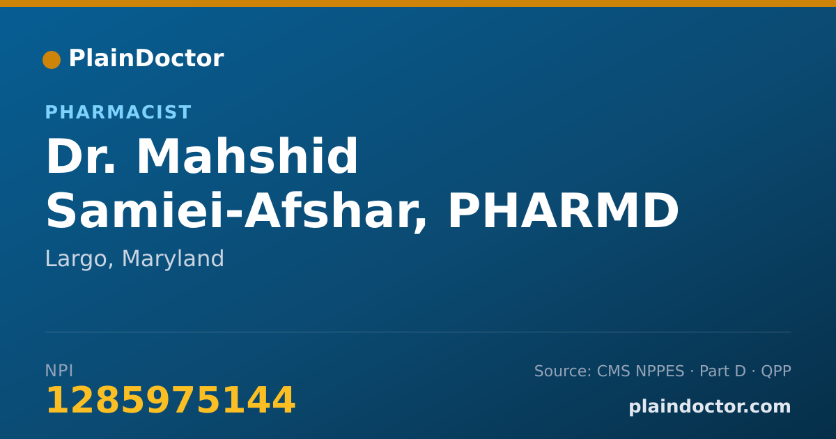 Shareable card for Mahshid Samiei-Afshar, PHARMD - Pharmacist, Largo, MD