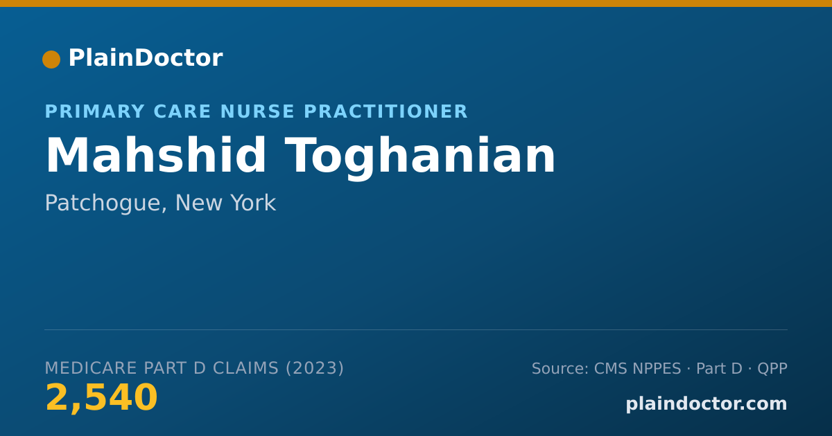 Shareable card for Mahshid Toghanian - Primary Care Nurse Practitioner, Patchogue, NY